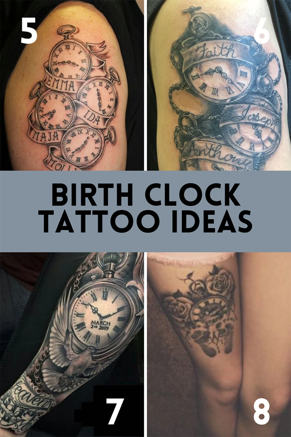 25 Classic Birth Clock Tattoos + Design Inspiration