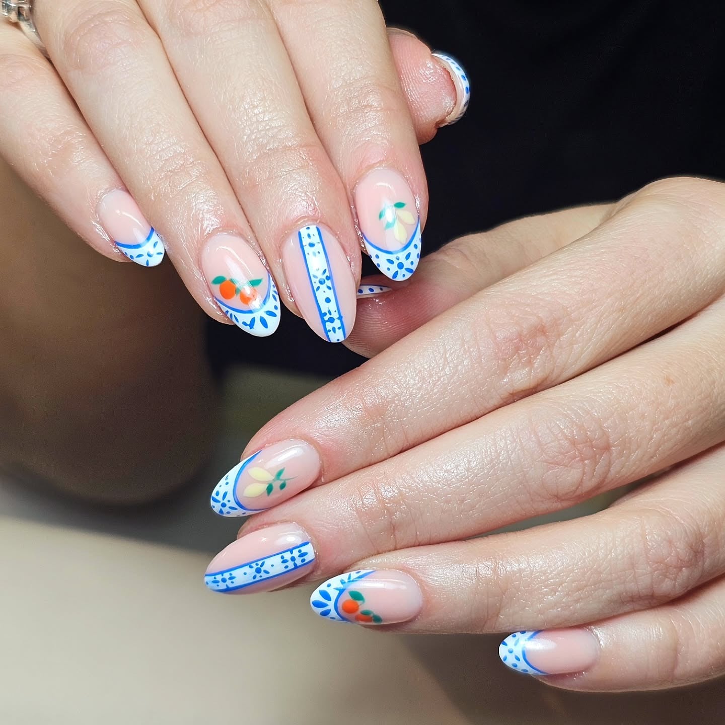 8. Blue Porcelain Citrus (Summer Nail Ideas)