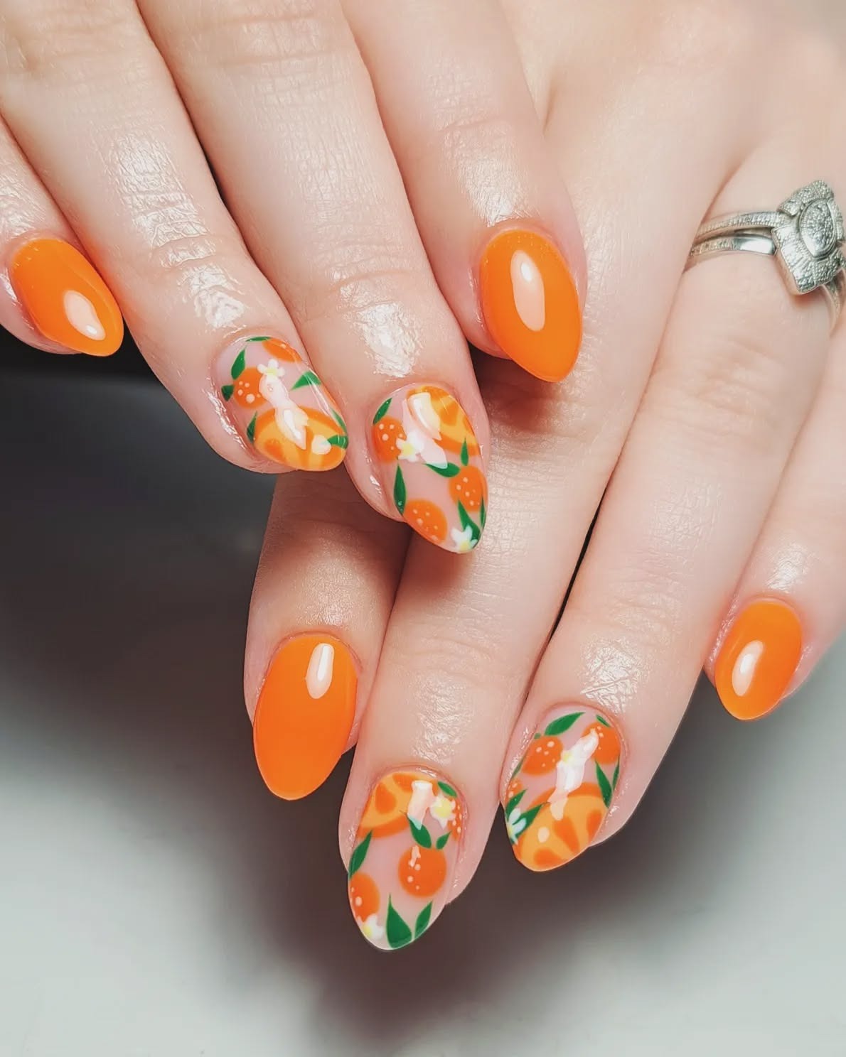 13. Tangerine Citrus Garden (Summer Nail Ideas)
