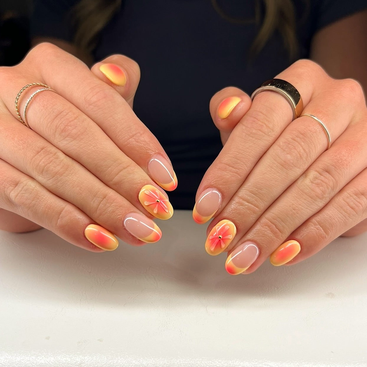 15. Sunset Flower Fade (Summer Nail Ideas)