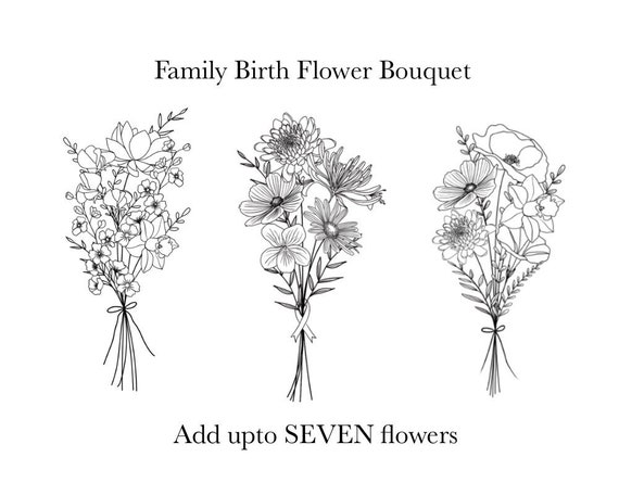 Custom Birth Flower Bouquet, Family Birth Month Tattoo Design, up ...