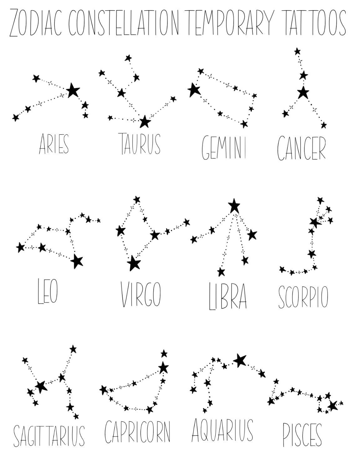 Zodiac Constellation - Temporary Tattoos