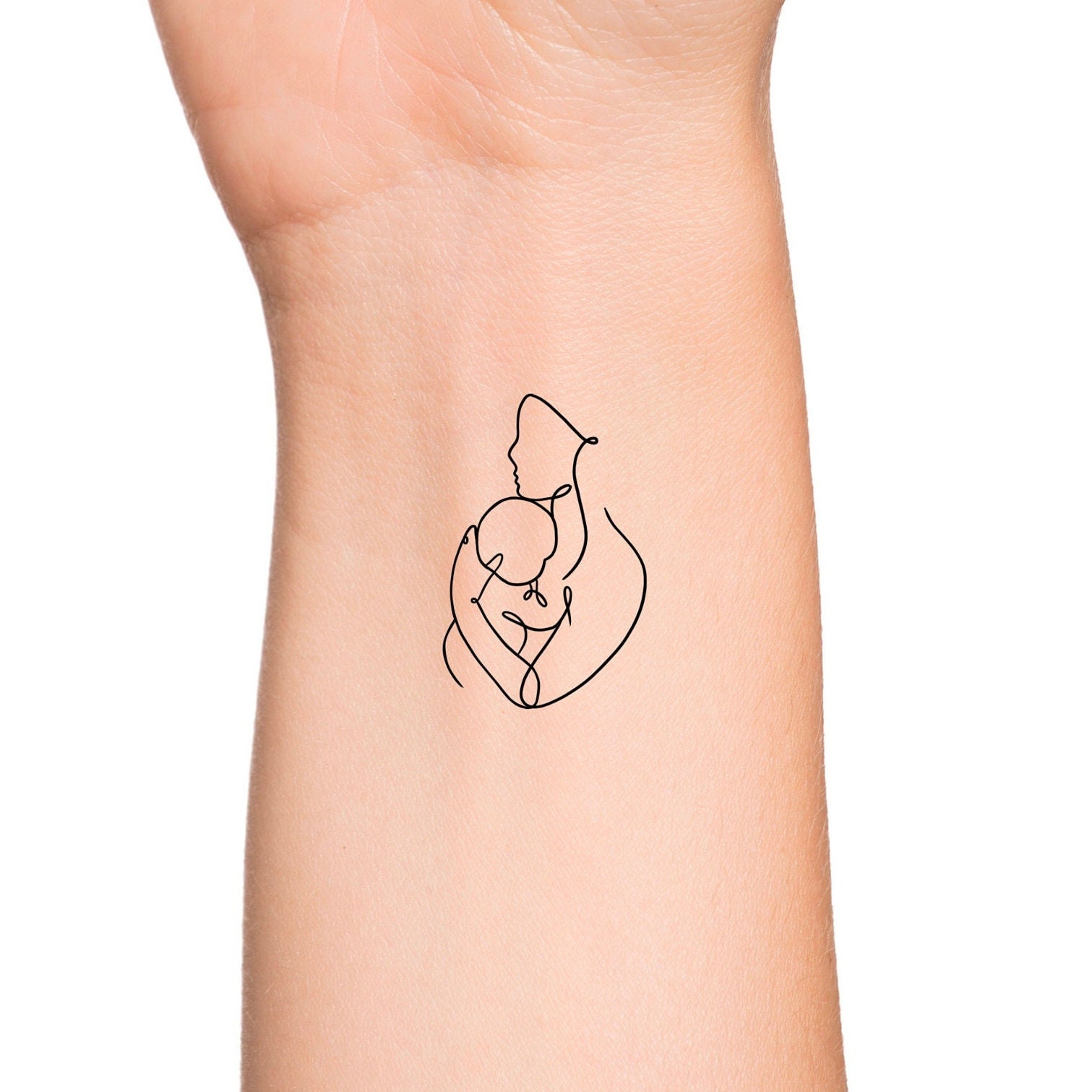 Motherhood Love Simple Outline Temporary Tattoo / Single Line ...