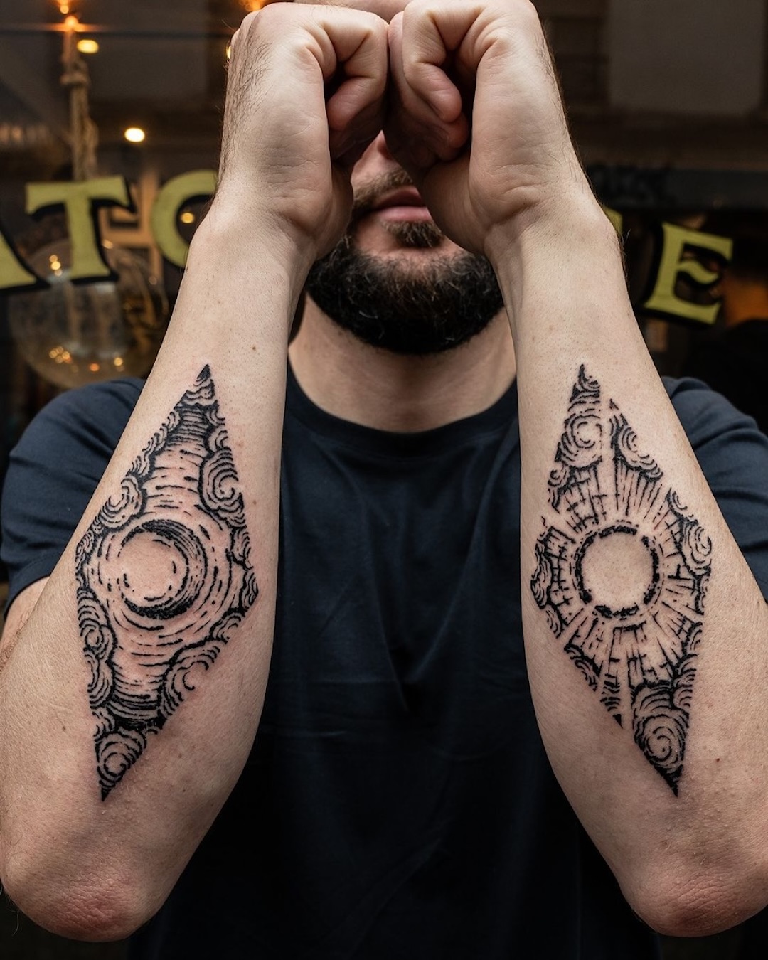 Sun And Moon Forearm Tattoos