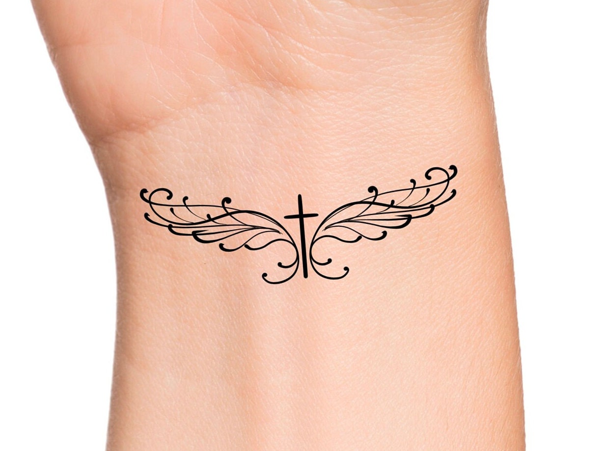 Angel Wings Cross Temporary Tattoo - Etsy