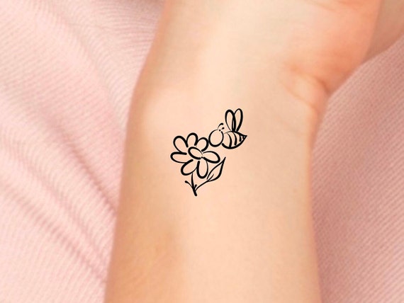 Bee Daisy Flower Temporary Tattoo - Etsy