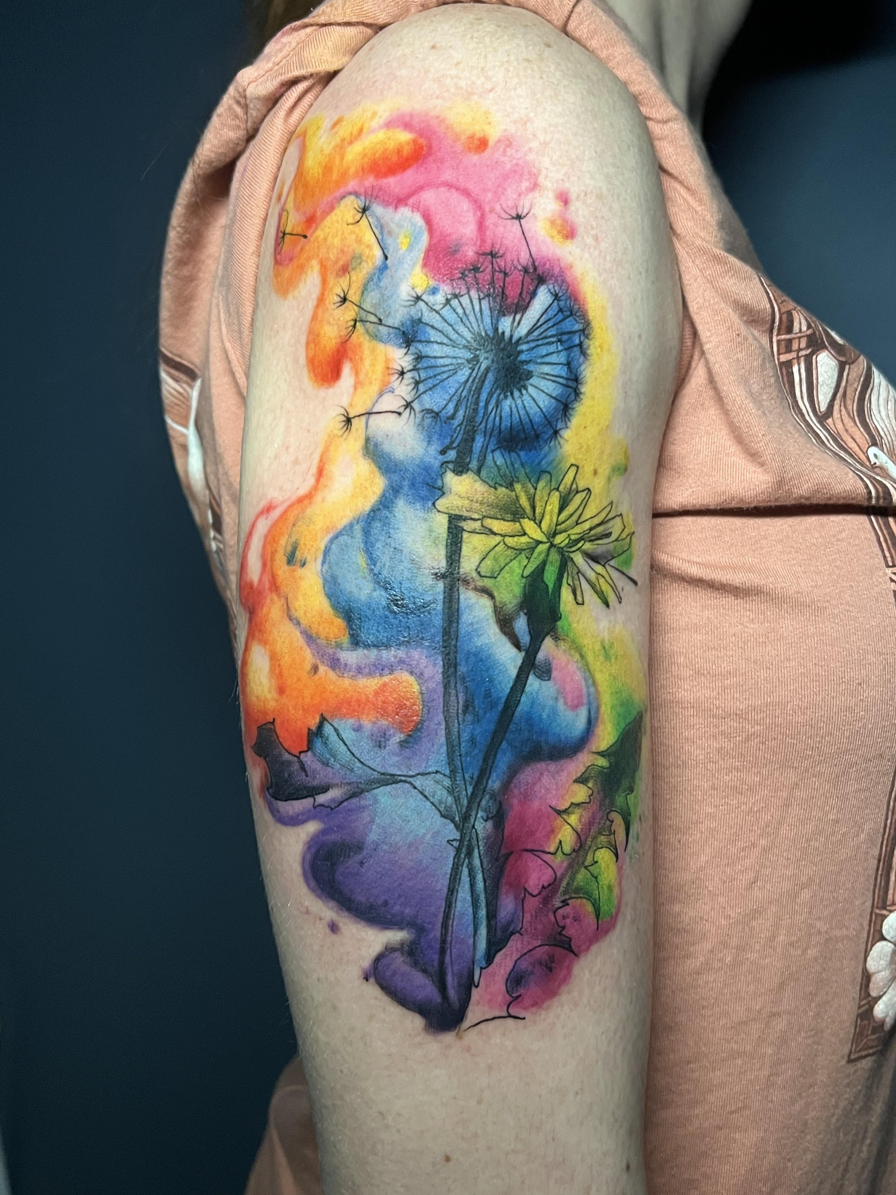 Watercolor dandelion by Denny Williams of Dark Horse Tattoo Studio ...