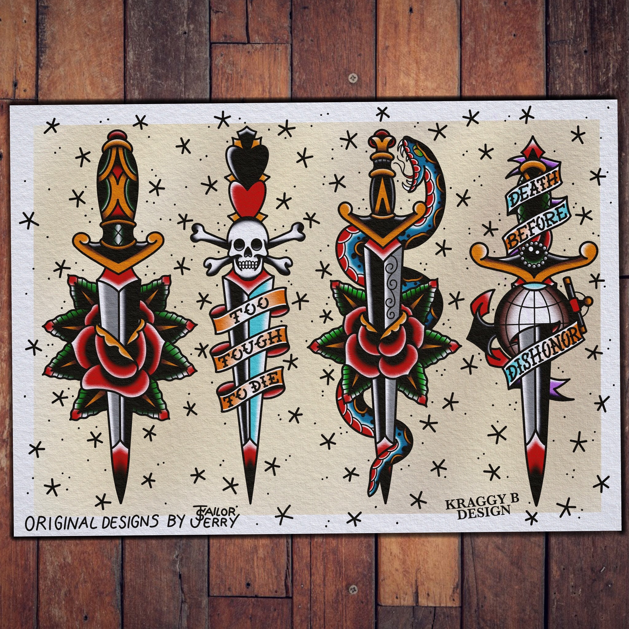 Sailor Jerry Traditional Tattoo Flash Sheet Tattoo Print Gift ...