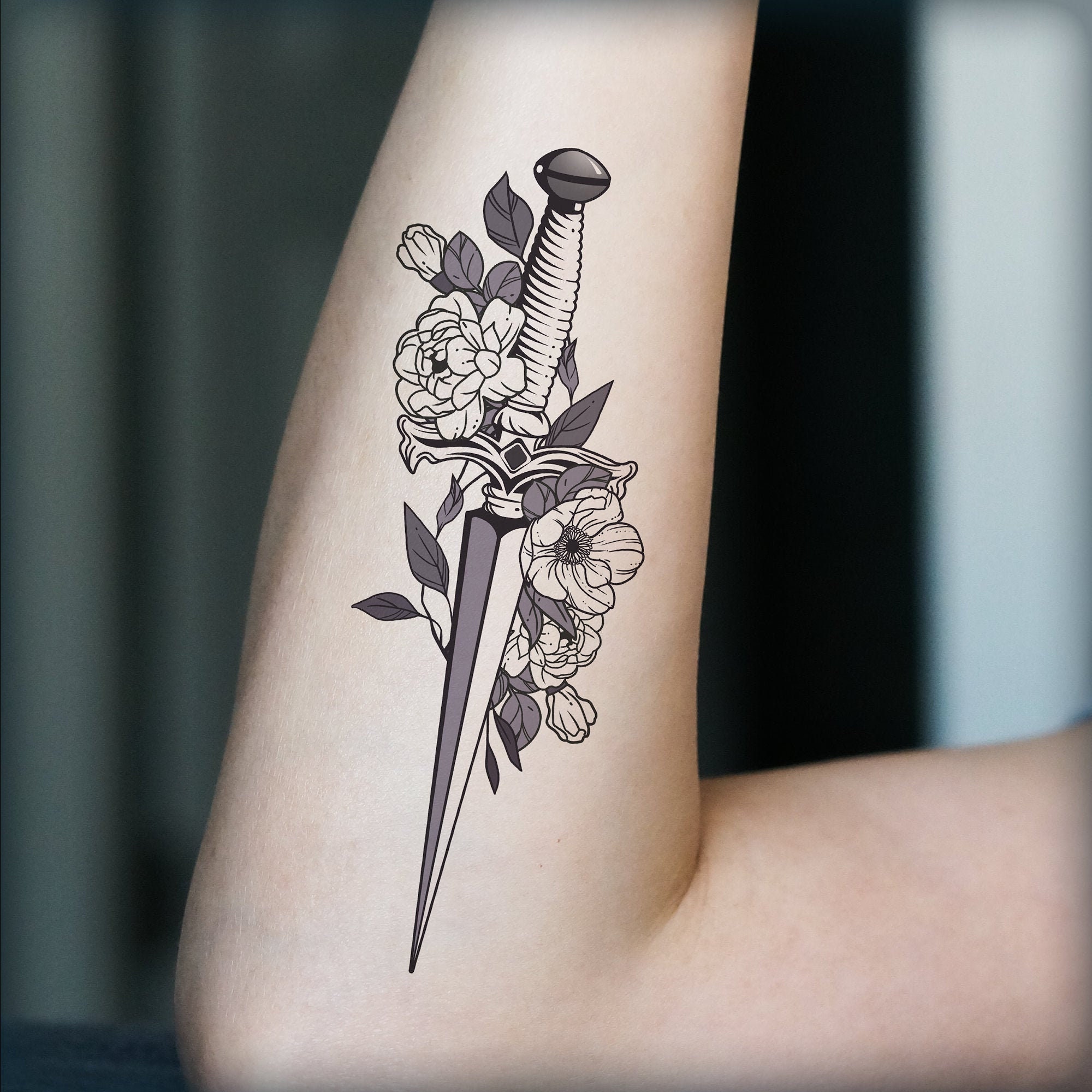 Temporary Tattoo/dagger 4.5/floral Tattoo/ Feminine Tattoo - Etsy