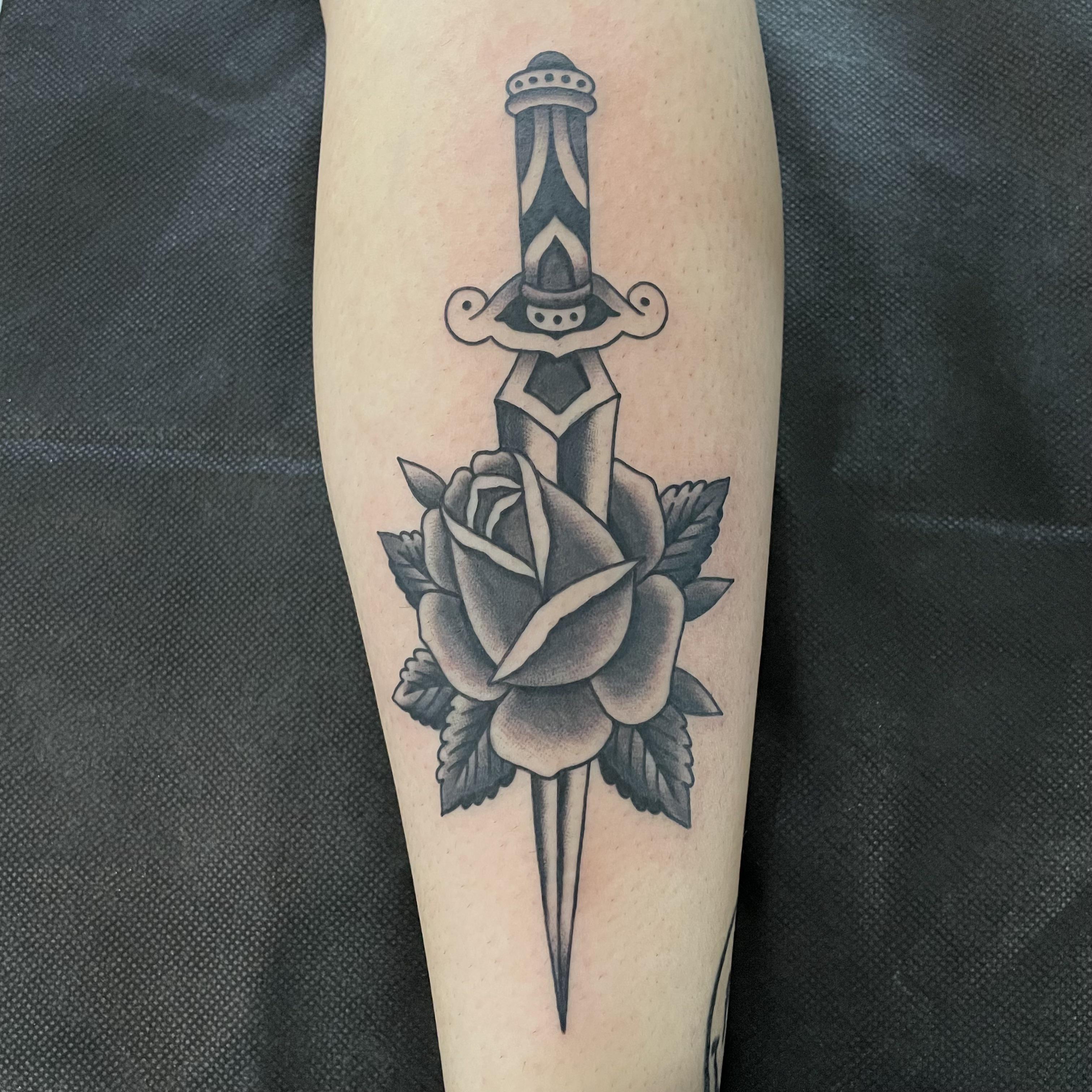 Traditional Dagger Through A Rose done by Sterling Barck at Old ...