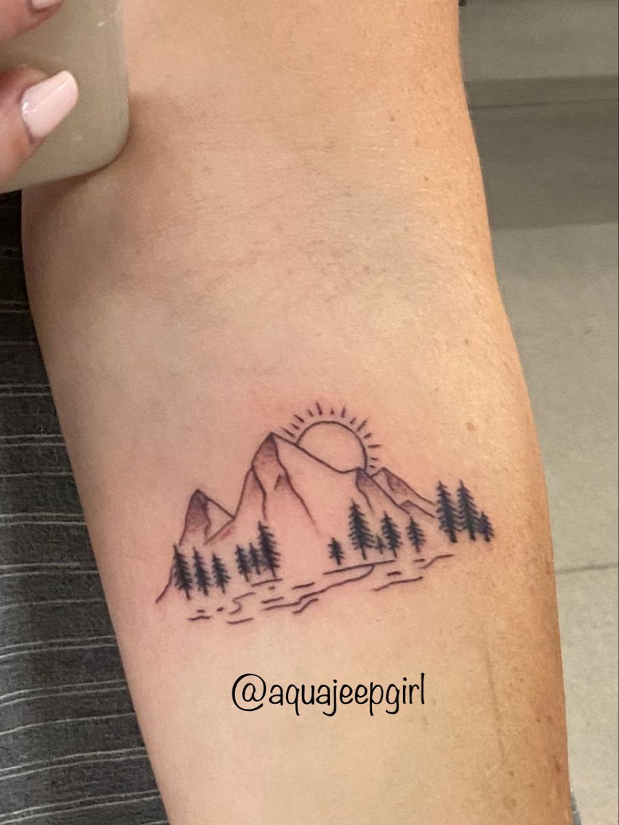 Nature tattoo mountains and pine trees