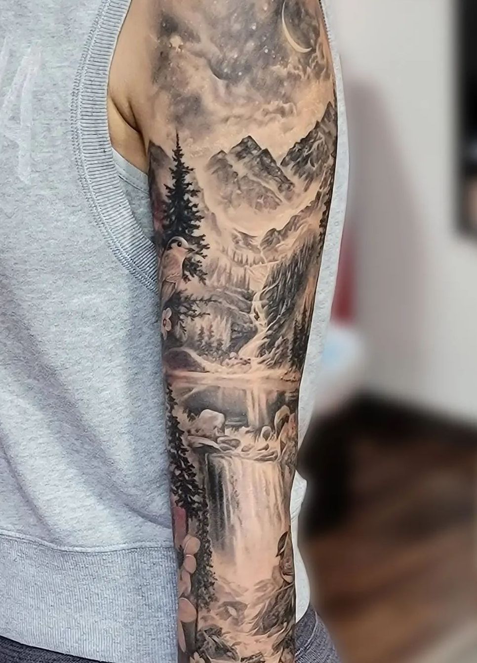 Mountain Scenery Sleeve Tattoo