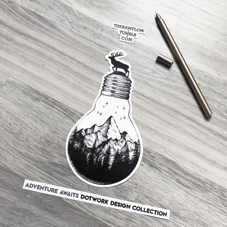 Dotwork lightbulb mountain nature tattoo design - this design is ...