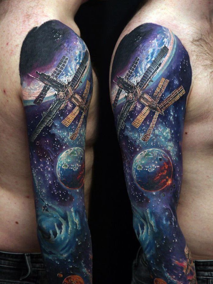 Satelites planets stars outer space tattoo whole sleeve tattoo in ...