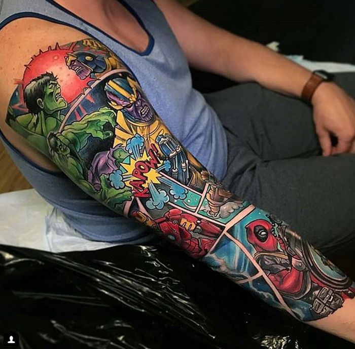 Sleeve Tattoo Designs 2018-2019 Marvel Comic Panels with Hulk and ...