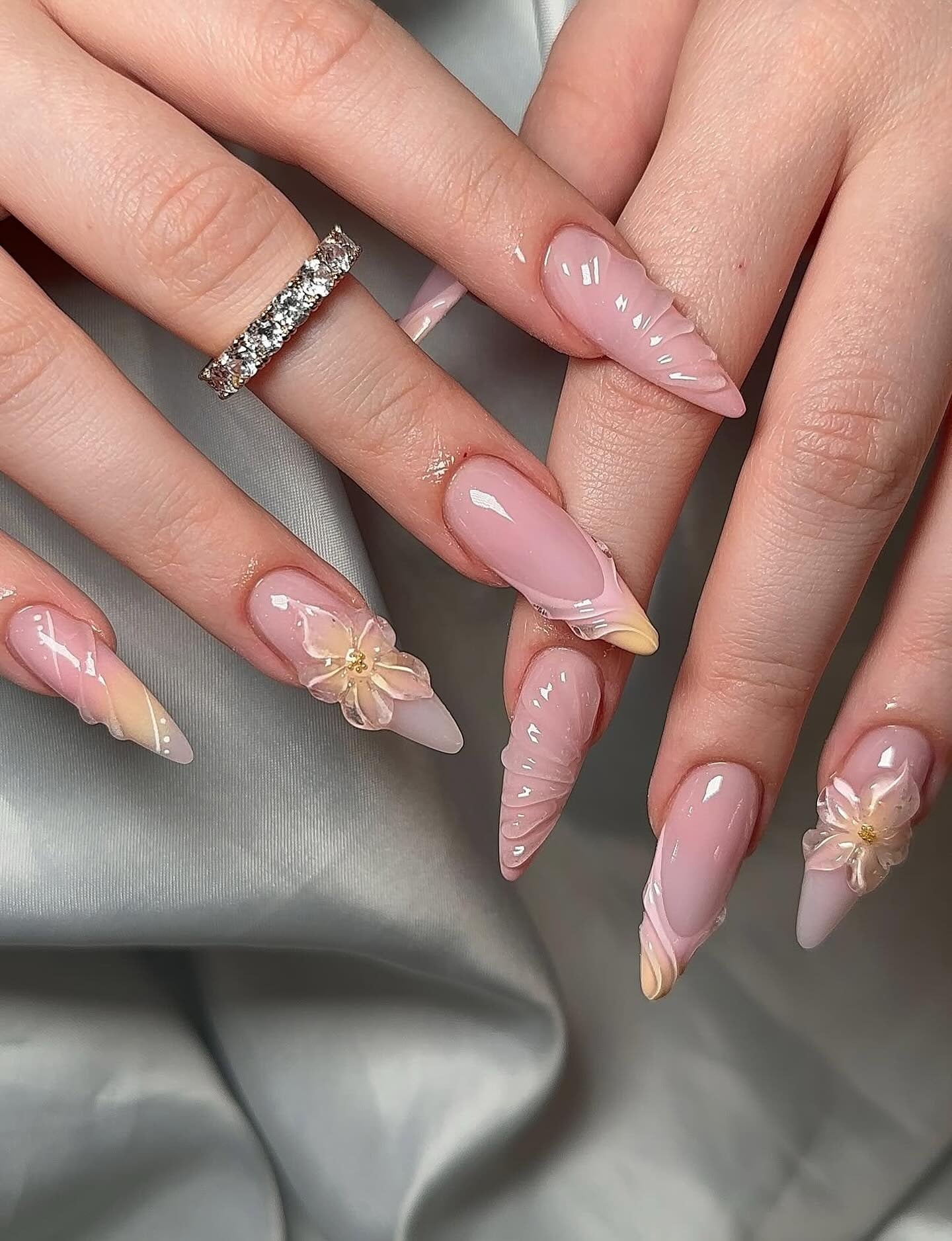 14. Blush Petal Sculpted Art (Pretty Nail Ideas)