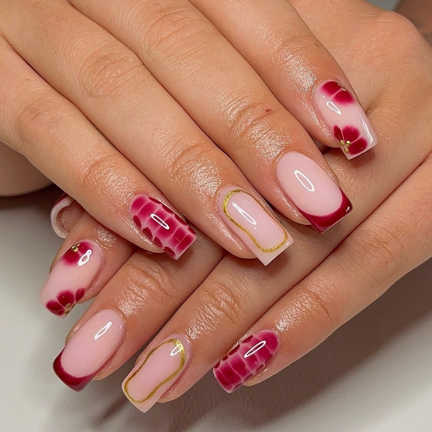 15. Crimson Marble French (Pretty Nail Ideas)