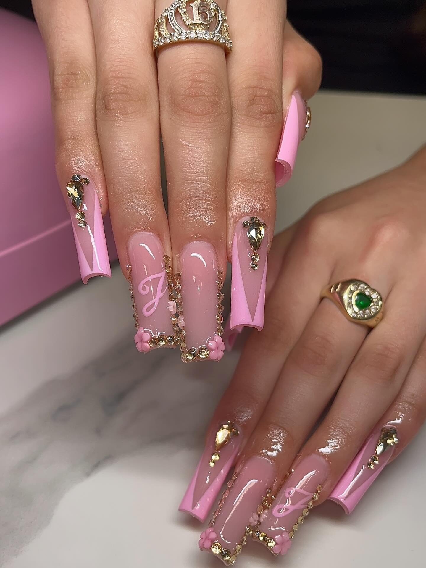 17. Regal Pink Embellished Nails (Pretty Nail Ideas)