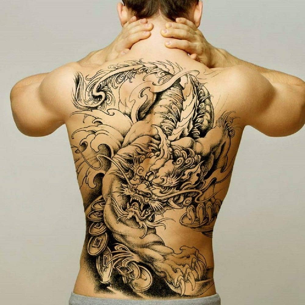 Temporary Tattoo,Transfer Body Stickers Full Back Dragon Large Tattoo for Men Women Arm Chest Leg Waist Neck Tattoo Waterproof Removable Non-Toxics ...