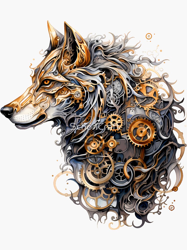 Steampunk Wolf made of Clockwork Gears | Sticker