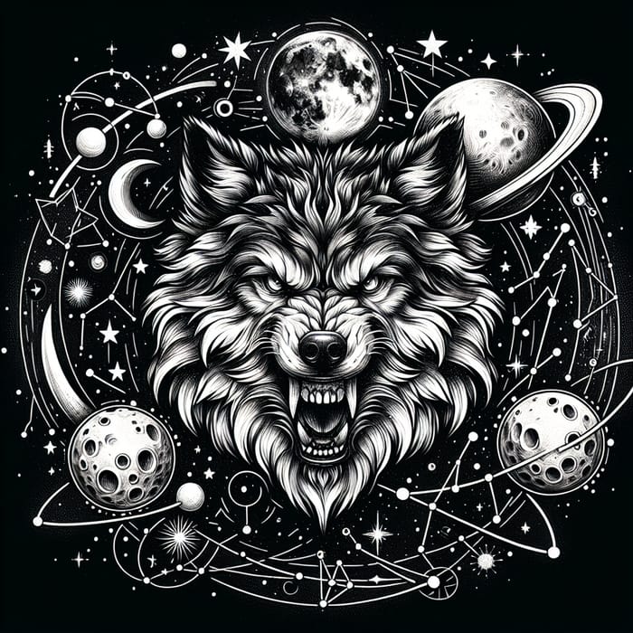 Ferocious Wolf Tattoo with Celestial Surroundings | AI Art ...