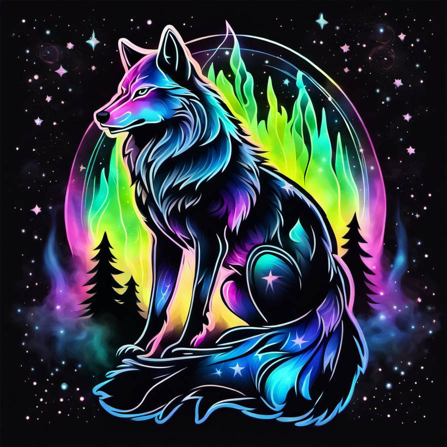 A tattoo style illustration of a aurora neon wolf by Suziloo on ...