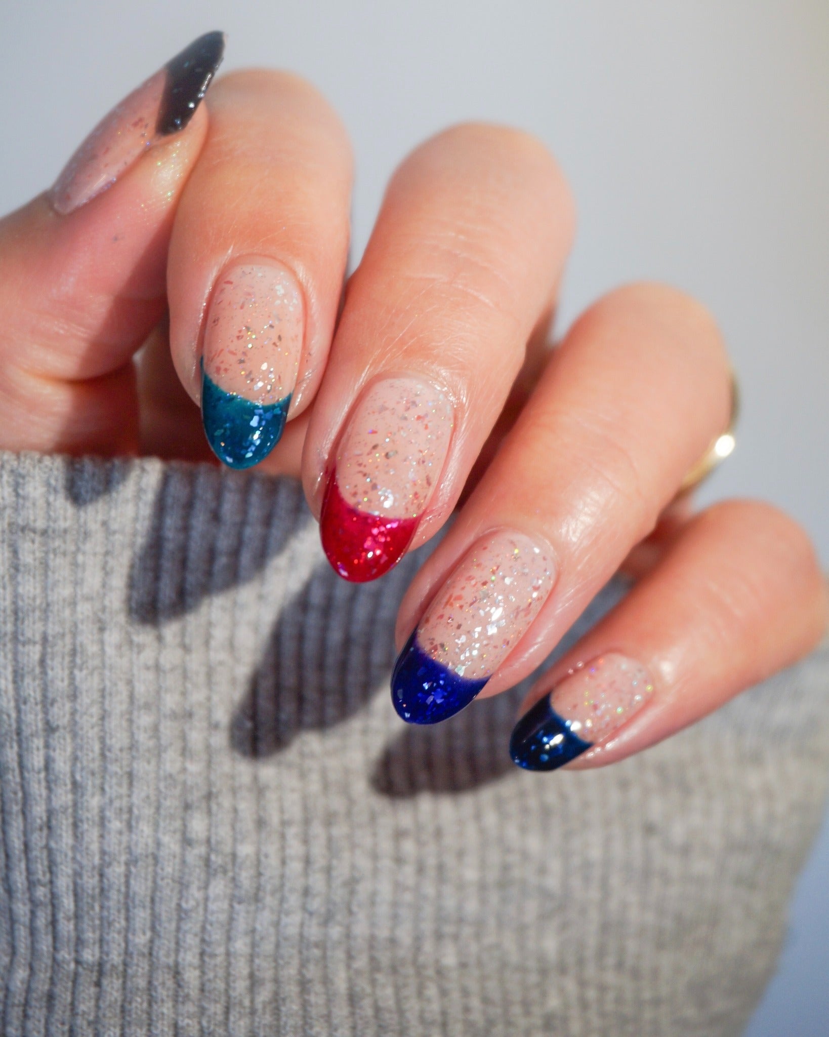3. Glitter Rainbow French Tips (French Tip Nail Ideas)