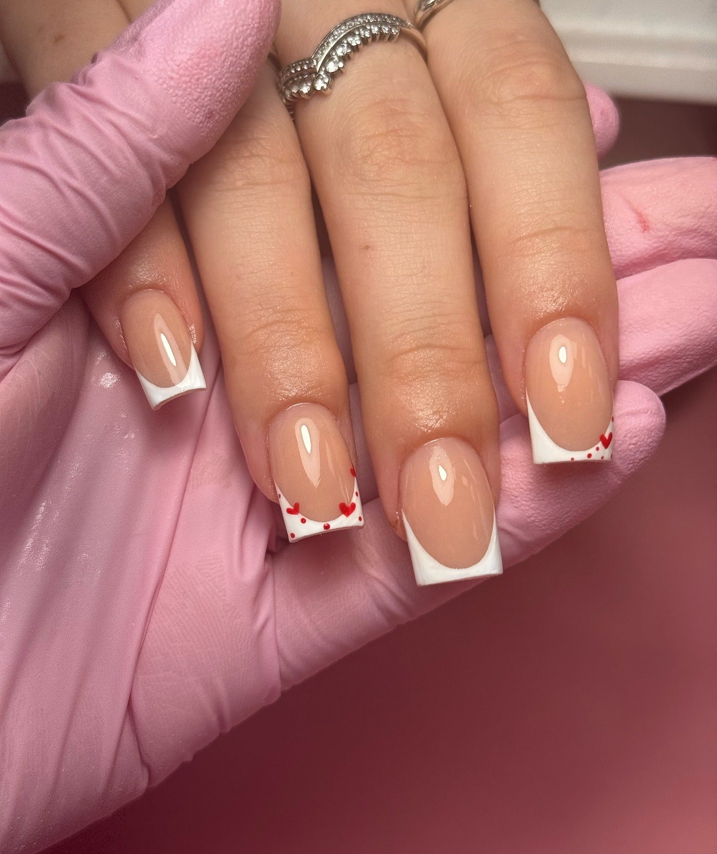 19. Valentine Heart French Tips with Square Shape (French Tip Nail Ideas)