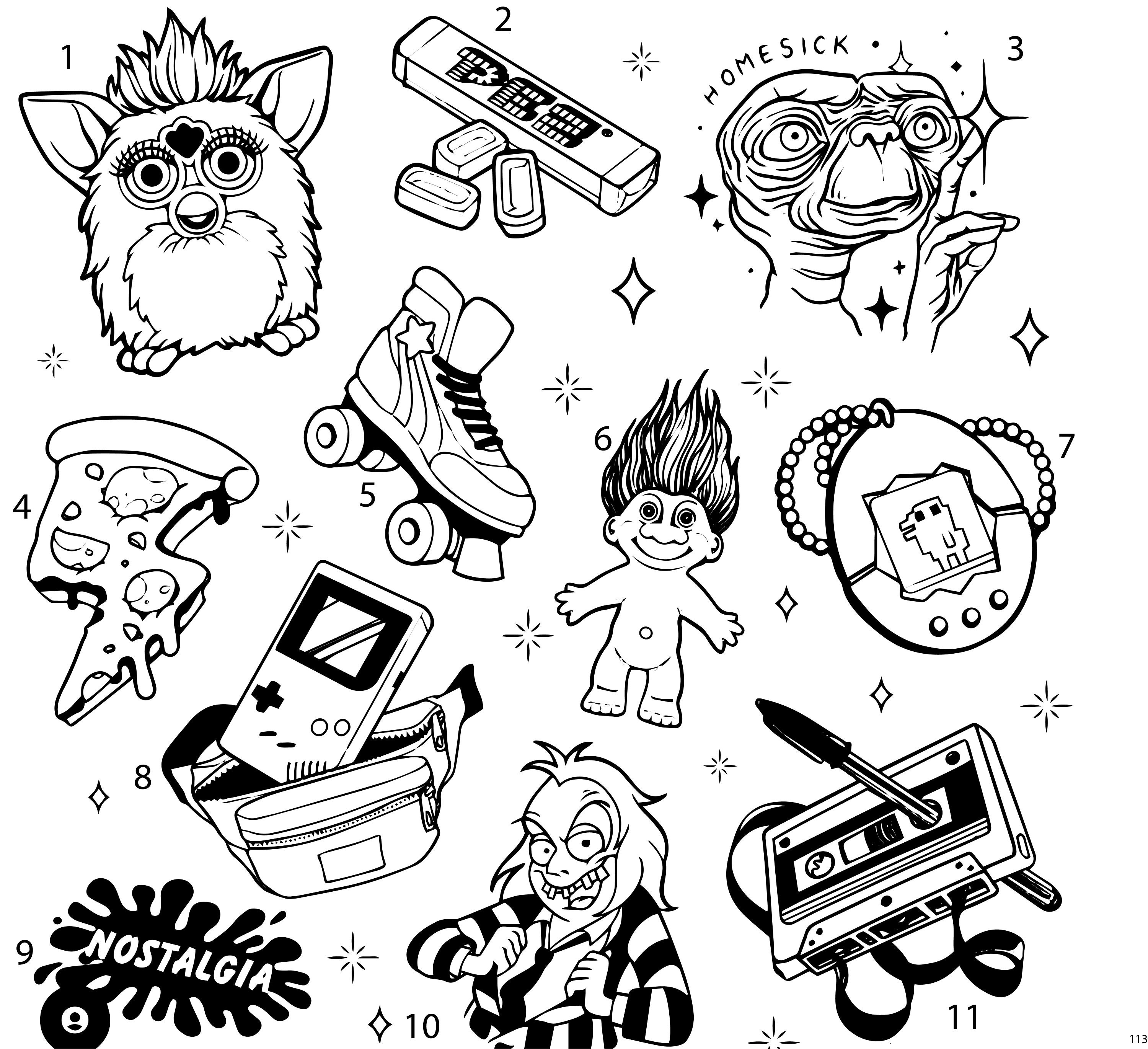 Pre-made Ready to Use 90's Cartoon Toys Flash Tattoo Stencils Set ...