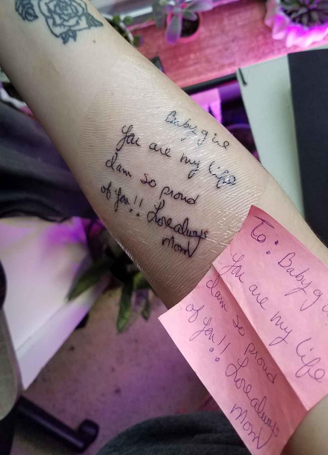 perfectly copied handwritten memorial tattoo done by Tim ...