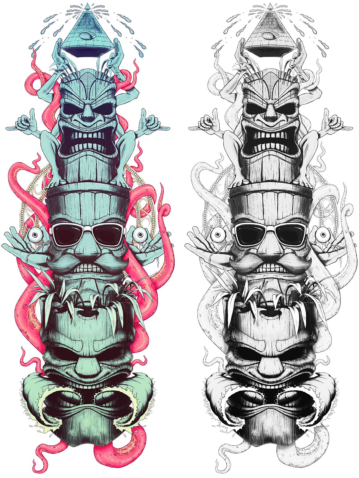 Surf Tiki Totem Illustration | Bálooie | Illustration • Design ...