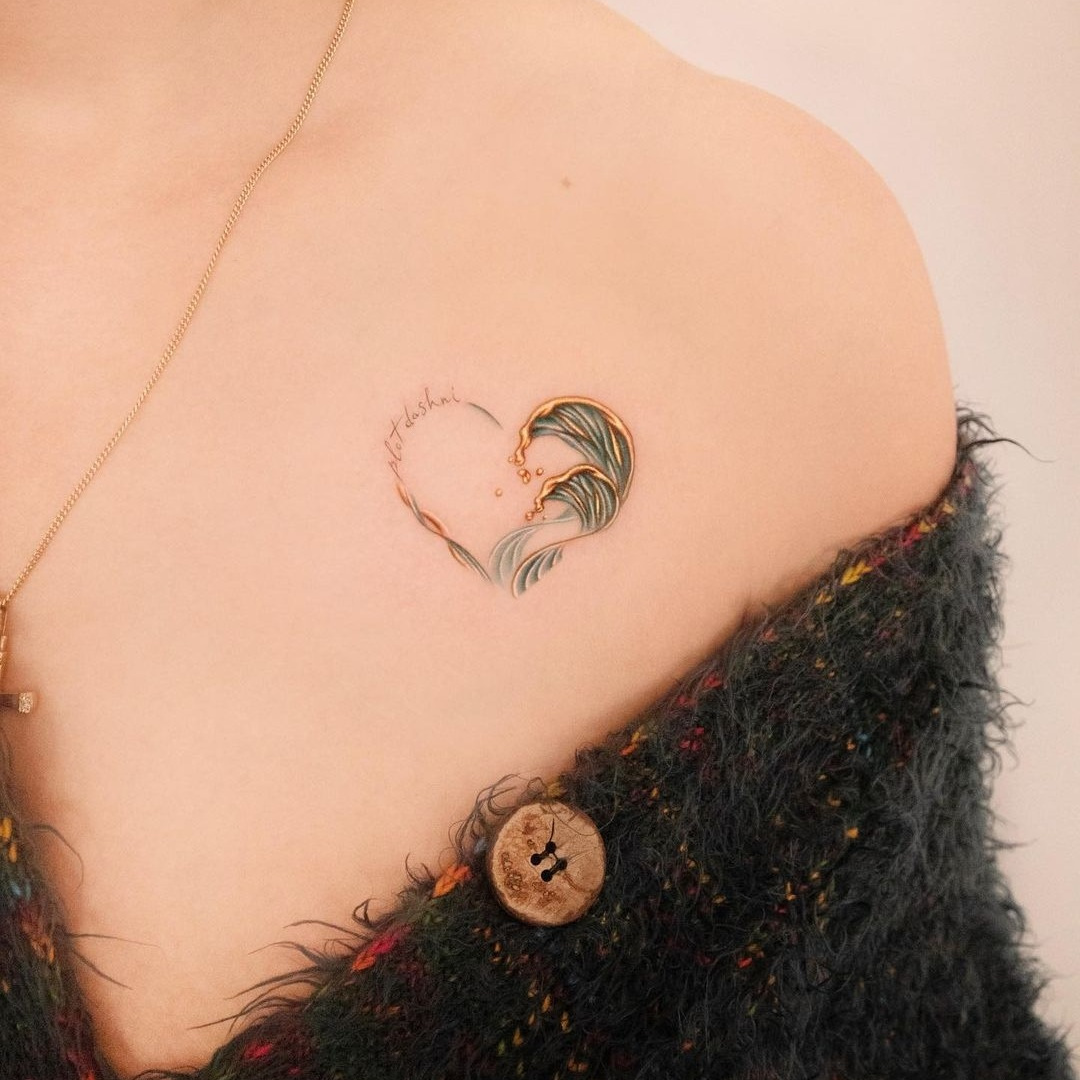 Heart wave tattoo