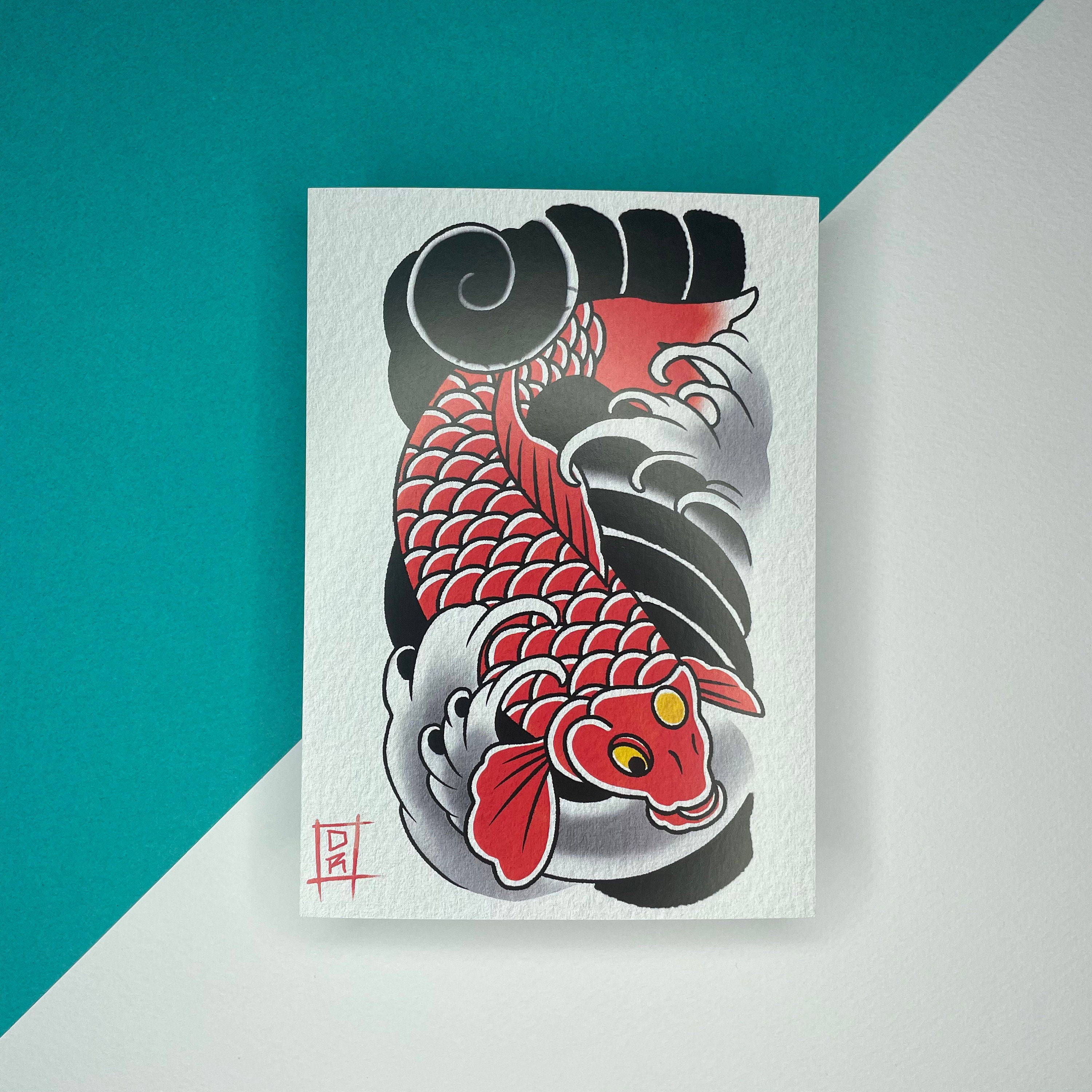 A6 Japanese Koi & Waves Sleeve - Mini Tattoo Print