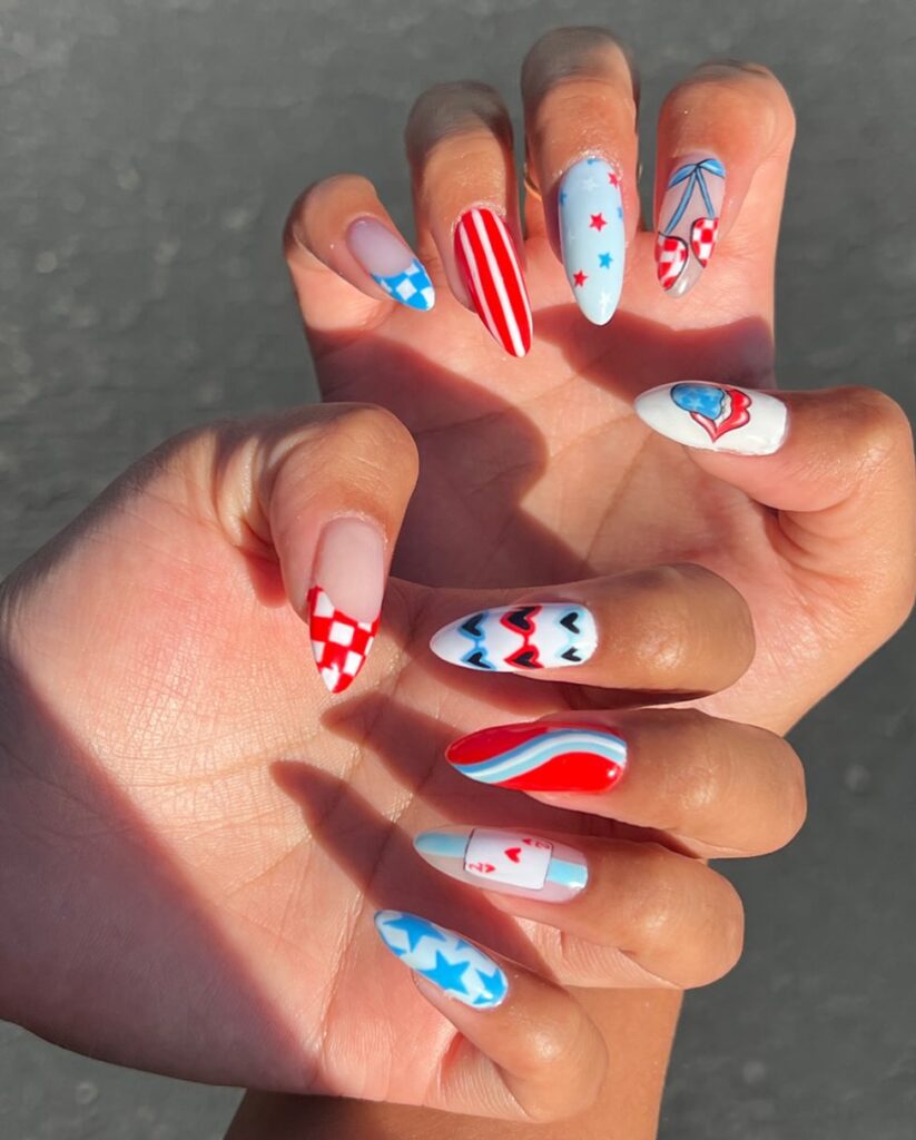 Slay Red Blue White Nails