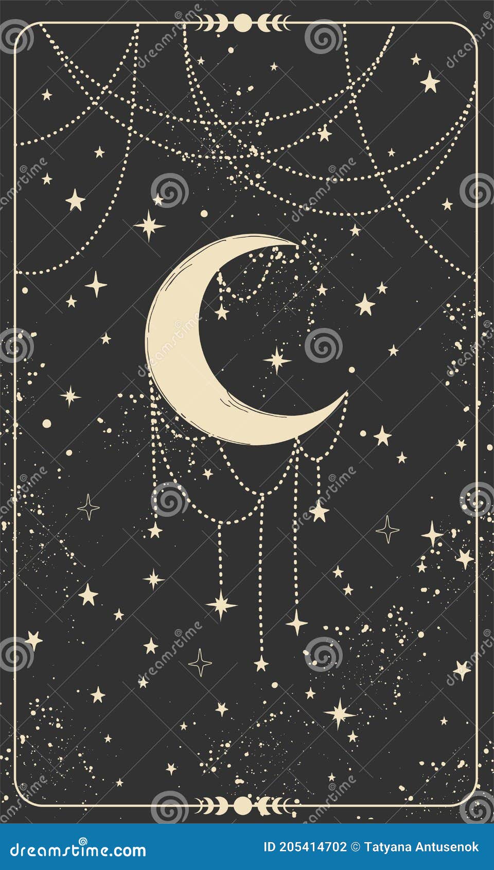 Tarot Card with a Crescent Moon and Stars. Magic Card, Boho Style ...