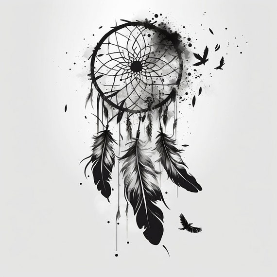 Dreamcatcher Tattoo Design - White background - PNG File Download High  Resolution