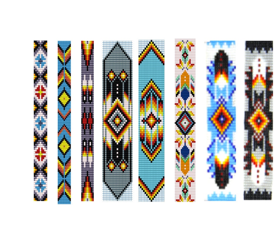 8 Bead Loom Patterns, American Native Loom Bracelet Patterns, Delica Bead  Loom Patterns
