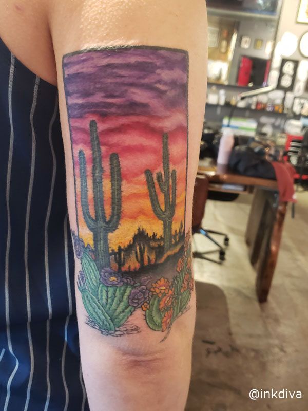 Sunset tattoo by Anne Morando at Anatomy Tattoo
