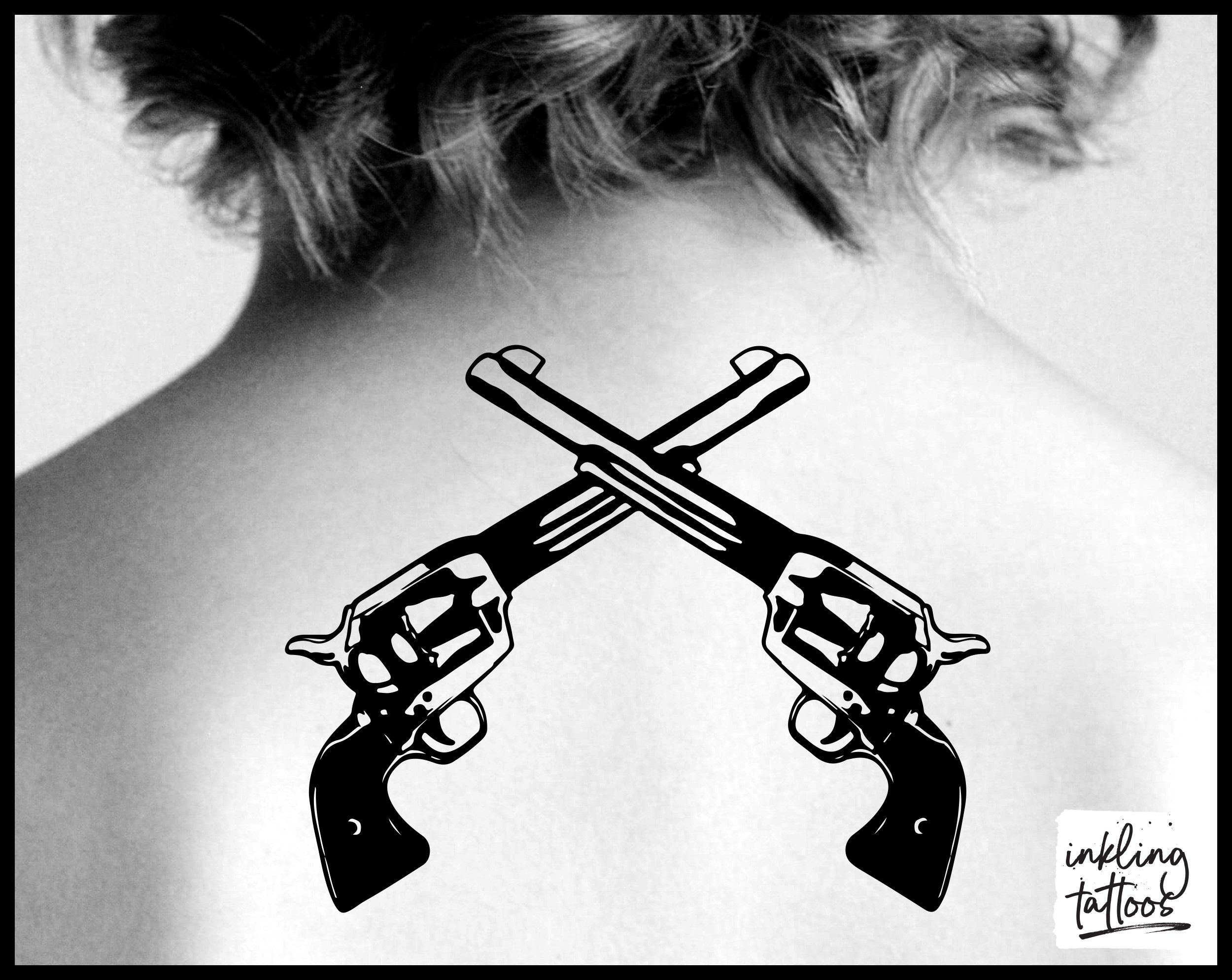 Crossed Pistols Temporary Tattoo, Pre-cut and Customizable - Etsy