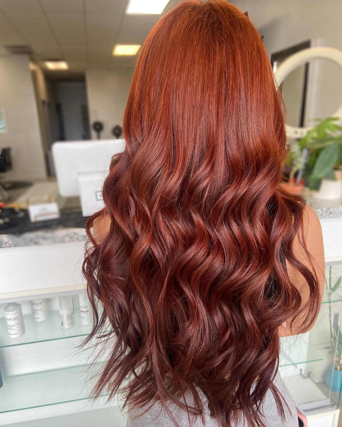 14. Cascading Copper Waves with Dimensional Depth (Red Copper Hair Color)