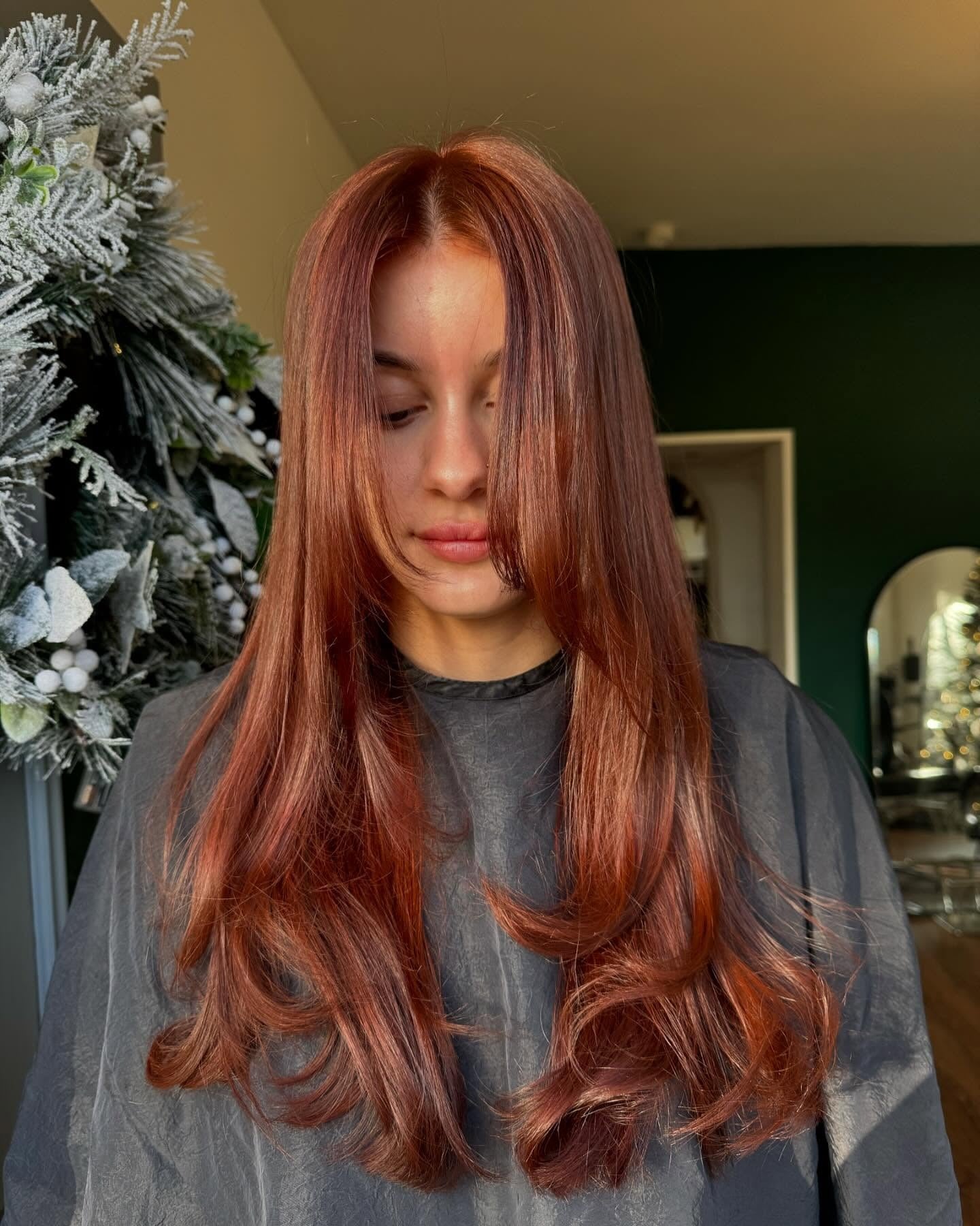 17. Layered Long Cut in Subtle Copper Tones (Red Copper Hair Color)