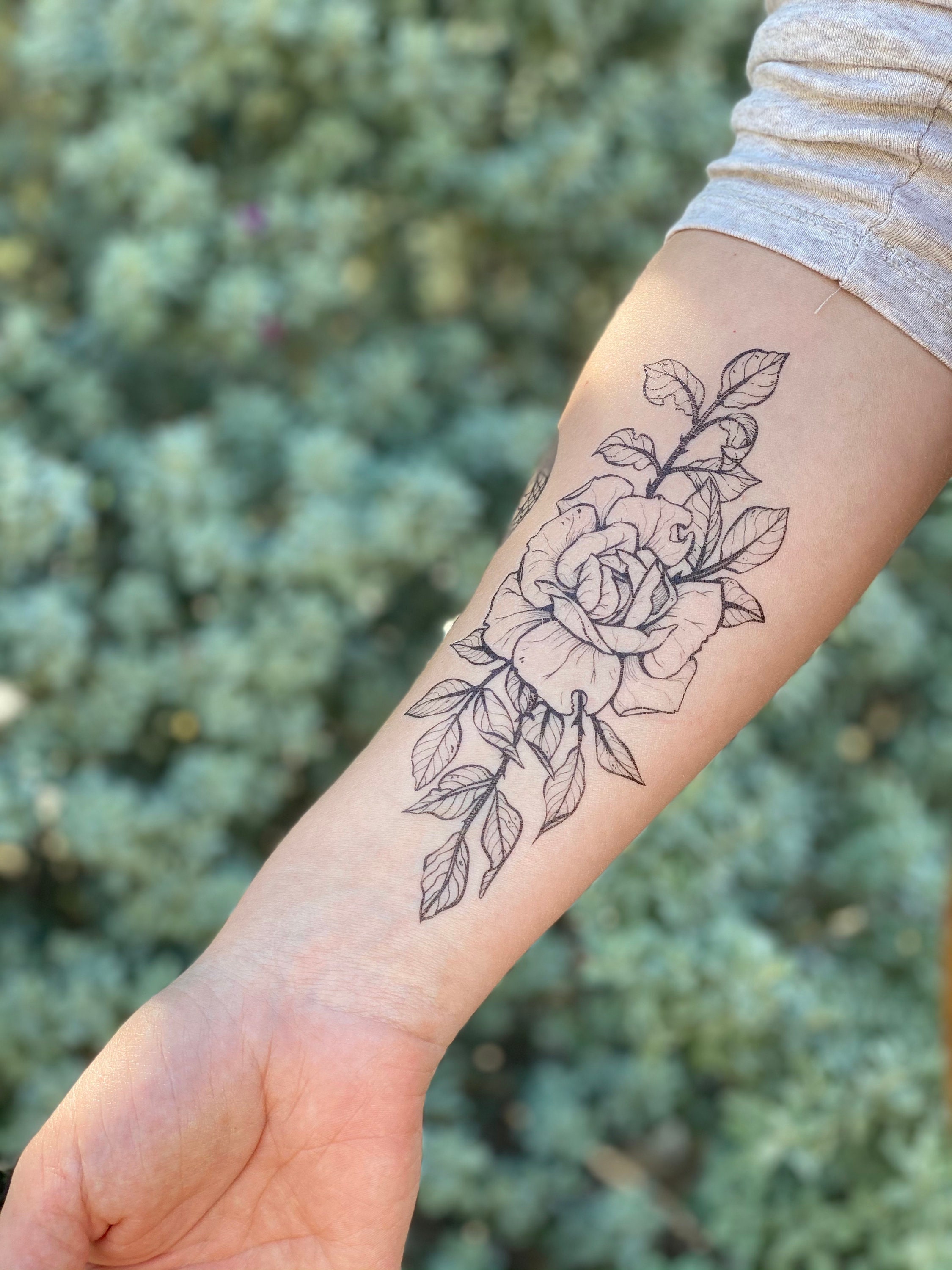 Rose Blossom Temporary Tattoo, Delicate Floral Tattoo, Botanical ...