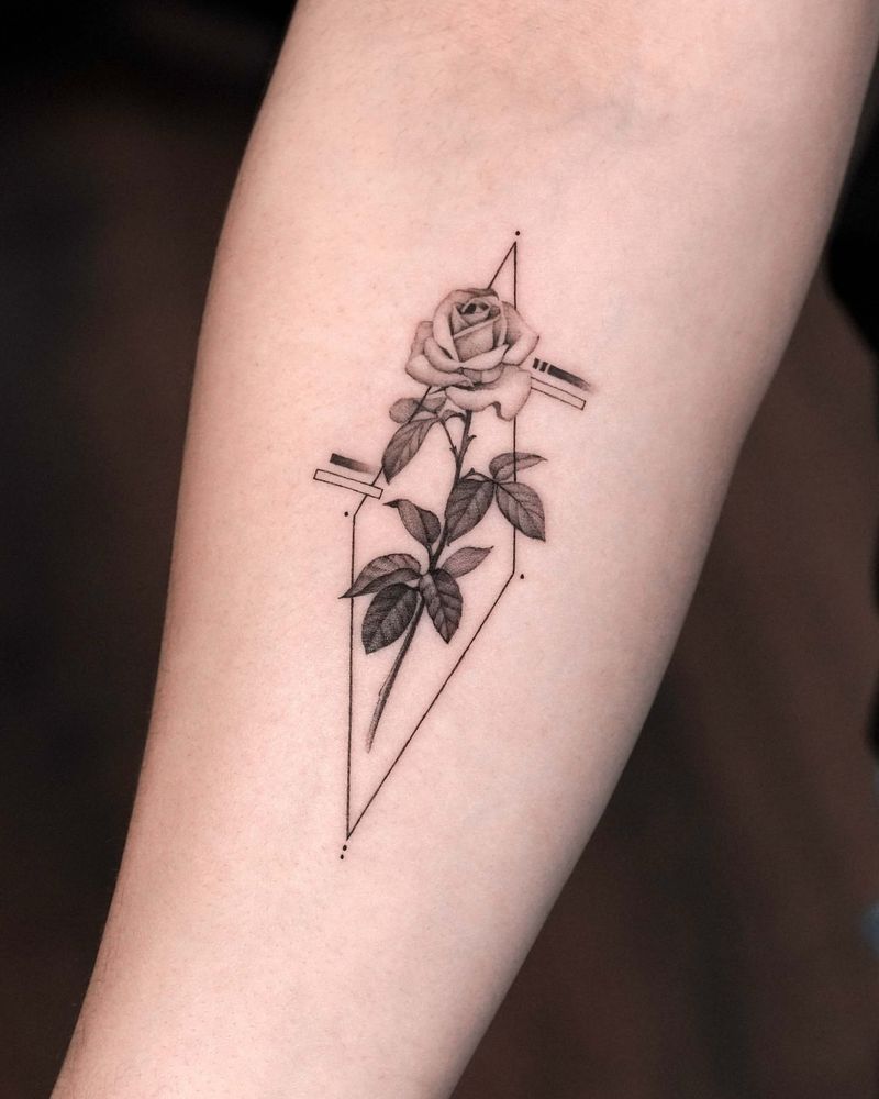 Geometric Rose Tattoo