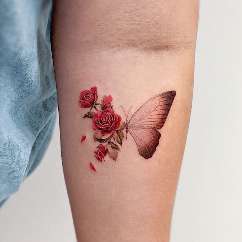 Rose And Butterfly Tattoo