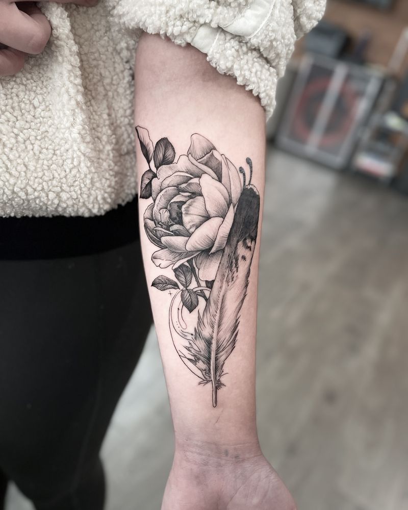 Rose And Feather Tattoo