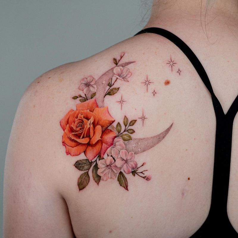 Rose, The Moon & Stars Tattoo