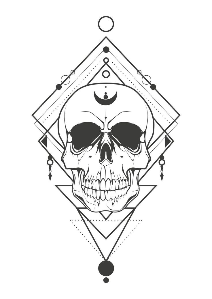 Download Skull tattoo art with sacred geometric elements. Vector ...