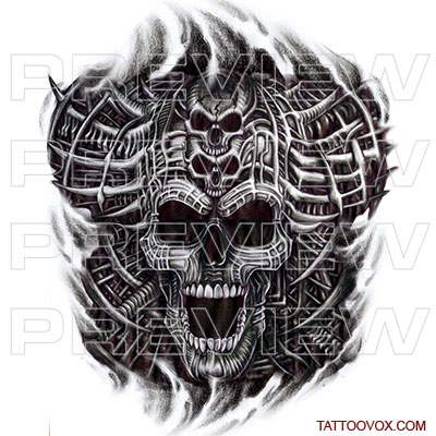 Biomechanical Evil skull tattoo - TattooVox Professional Tattoo ...