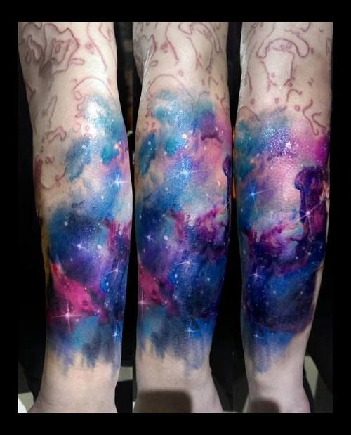 Galaxy and stars watercolor tattoo -