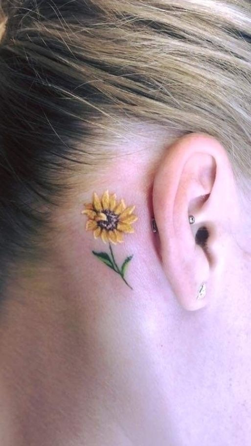 Sunflower Tattoo Behind the Ear